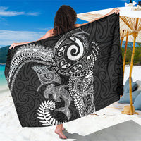 Aotearoa Maori Sea Animals Tribal Sarong Manta Ray and Shark Moko Pattern Black Color LT03 One Size 44 x 66 inches Black - Polynesian Pride