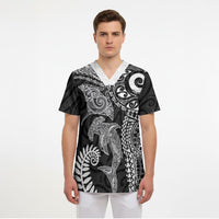 Aotearoa Maori Sea Animals Tribal Scrub Top Manta Ray and Shark Moko Pattern Black Color LT03 - Polynesian Pride