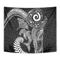 Aotearoa Maori Sea Animals Tribal Tapestry Manta Ray and Shark Moko Pattern Black Color LT03 - Polynesian Pride