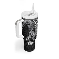 Aotearoa Maori Sea Animals Tribal Tumbler With Handle Manta Ray and Shark Moko Pattern Black Color