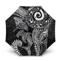 Aotearoa Maori Sea Animals Tribal Umbrella Manta Ray and Shark Moko Pattern Black Color LT03 One Size Folded 11.42 inch Opened Diameter 37.4 inch Black - Polynesian Pride