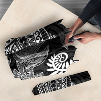 Aotearoa Maori Sea Animals Tribal Umbrella Manta Ray and Shark Moko Pattern Black Color LT03 - Polynesian Pride