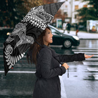 Aotearoa Maori Sea Animals Tribal Umbrella Manta Ray and Shark Moko Pattern Black Color LT03 - Polynesian Pride