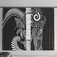 Aotearoa Maori Sea Animals Tribal Window Curtain Manta Ray and Shark Moko Pattern Black Color LT03 With Hooks Black - Polynesian Pride