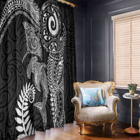 Aotearoa Maori Sea Animals Tribal Window Curtain Manta Ray and Shark Moko Pattern Black Color LT03 - Polynesian Pride