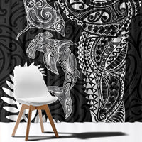 Aotearoa Maori Sea Animals Tribal Window Curtain Manta Ray and Shark Moko Pattern Black Color LT03 - Polynesian Pride
