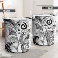 Aotearoa Maori Sea Animals Tribal Laundry Basket Manta Ray and Shark Moko Pattern White Color