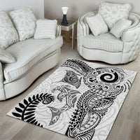 Aotearoa Maori Sea Animals Tribal Area Rug Manta Ray and Shark Moko Pattern White Color LT03 - Polynesian Pride