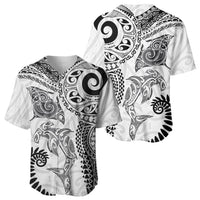 Aotearoa Maori Sea Animals Tribal Baseball Jersey Manta Ray and Shark Moko Pattern White Color LT03 - Polynesian Pride