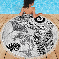 Aotearoa Maori Sea Animals Tribal Beach Blanket Manta Ray and Shark Moko Pattern White Color LT03 - Polynesian Pride