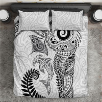 Aotearoa Maori Sea Animals Tribal Bedding Set Manta Ray and Shark Moko Pattern White Color