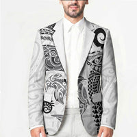 Aotearoa Maori Sea Animals Tribal Blazer Manta Ray and Shark Moko Pattern White Color