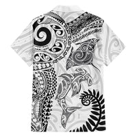 Aotearoa Maori Sea Animals Tribal Family Matching Off The Shoulder Long Sleeve Dress and Hawaiian Shirt Manta Ray and Shark Moko Pattern White Color LT03 Dad's Shirt - Long Sleeve White - Polynesian Pride
