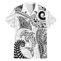 Aotearoa Maori Sea Animals Tribal Family Matching Summer Maxi Dress and Hawaiian Shirt Manta Ray and Shark Moko Pattern White Color LT03 Dad's Shirt - Short Sleeve White - Polynesian Pride