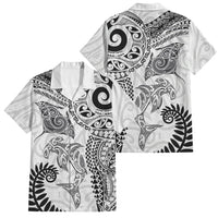 Aotearoa Maori Sea Animals Tribal Family Matching Summer Maxi Dress and Hawaiian Shirt Manta Ray and Shark Moko Pattern White Color LT03 Dad's Shirt - Short Sleeve White - Polynesian Pride