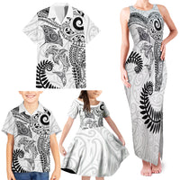 Aotearoa Maori Sea Animals Tribal Family Matching Tank Maxi Dress and Hawaiian Shirt Manta Ray and Shark Moko Pattern White Color LT03 - Polynesian Pride