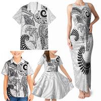 Aotearoa Maori Sea Animals Tribal Family Matching Tank Maxi Dress and Hawaiian Shirt Manta Ray and Shark Moko Pattern White Color LT03 - Polynesian Pride