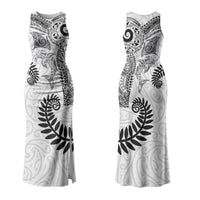 Aotearoa Maori Sea Animals Tribal Family Matching Tank Maxi Dress and Hawaiian Shirt Manta Ray and Shark Moko Pattern White Color LT03 Mom's Dress White - Polynesian Pride