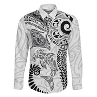 Aotearoa Maori Sea Animals Tribal Family Matching Tank Maxi Dress and Hawaiian Shirt Manta Ray and Shark Moko Pattern White Color LT03 Daughter's Dress White - Polynesian Pride