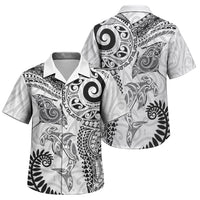 Aotearoa Maori Sea Animals Tribal Family Matching Tank Maxi Dress and Hawaiian Shirt Manta Ray and Shark Moko Pattern White Color LT03 Son's Shirt White - Polynesian Pride