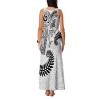 Aotearoa Maori Sea Animals Tribal Family Matching Tank Maxi Dress and Hawaiian Shirt Manta Ray and Shark Moko Pattern White Color