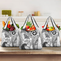 Aotearoa Maori Sea Animals Tribal Grocery Bag Manta Ray and Shark Moko Pattern White Color LT03 3-pack One Size White - Polynesian Pride