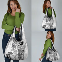 Aotearoa Maori Sea Animals Tribal Grocery Bag Manta Ray and Shark Moko Pattern White Color LT03 - Polynesian Pride