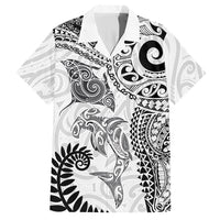 Aotearoa Maori Sea Animals Tribal Hawaiian Shirt Manta Ray and Shark Moko Pattern White Color