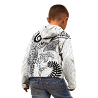 Aotearoa Maori Sea Animals Tribal Kid Hoodie Manta Ray and Shark Moko Pattern White Color