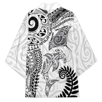 Aotearoa Maori Sea Animals Tribal Kimono Manta Ray and Shark Moko Pattern White Color LT03 - Polynesian Pride