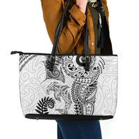 Aotearoa Maori Sea Animals Tribal Leather Tote Bag Manta Ray and Shark Moko Pattern White Color LT03 - Polynesian Pride