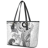 Aotearoa Maori Sea Animals Tribal Leather Tote Bag Manta Ray and Shark Moko Pattern White Color LT03 - Polynesian Pride