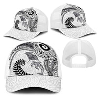 Aotearoa Maori Sea Animals Tribal Mesh Trucker Cap Manta Ray and Shark Moko Pattern White Color LT03 - Polynesian Pride