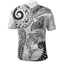 Aotearoa Maori Sea Animals Tribal Polo Shirt Manta Ray and Shark Moko Pattern White Color LT03 - Polynesian Pride