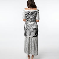 Aotearoa Maori Sea Animals Tribal Puletasi Manta Ray and Shark Moko Pattern White Color LT03 - Polynesian Pride