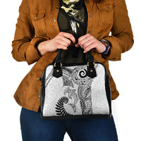 Aotearoa Maori Sea Animals Tribal Shoulder Handbag Manta Ray and Shark Moko Pattern White Color LT03 - Polynesian Pride