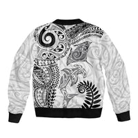 Aotearoa Maori Sea Animals Tribal Sleeve Zip Bomber Jacket Manta Ray and Shark Moko Pattern White Color LT03 - Polynesian Pride