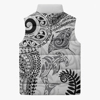 Aotearoa Maori Sea Animals Tribal Sleeveless Puffer Jacket Manta Ray and Shark Moko Pattern White Color LT03 - Polynesian Pride