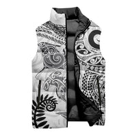 Aotearoa Maori Sea Animals Tribal Sleeveless Puffer Jacket Manta Ray and Shark Moko Pattern White Color LT03 - Polynesian Pride