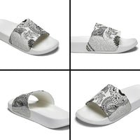 Aotearoa Maori Sea Animals Tribal Slide Sandals Manta Ray and Shark Moko Pattern White Color LT03 - Polynesian Pride