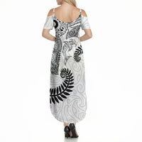 Aotearoa Maori Sea Animals Tribal Summer Maxi Dress Manta Ray and Shark Moko Pattern White Color LT03 - Polynesian Pride