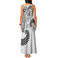 Aotearoa Maori Sea Animals Tribal Tank Maxi Dress Manta Ray and Shark Moko Pattern White Color LT03 - Polynesian Pride