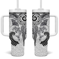 Aotearoa Maori Sea Animals Tribal Tumbler With Handle Manta Ray and Shark Moko Pattern White Color LT03 One Size: 40 oz White - Polynesian Pride