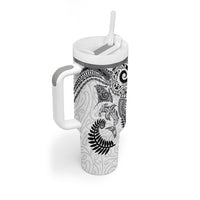 Aotearoa Maori Sea Animals Tribal Tumbler With Handle Manta Ray and Shark Moko Pattern White Color LT03 - Polynesian Pride