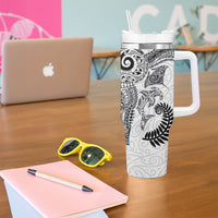 Aotearoa Maori Sea Animals Tribal Tumbler With Handle Manta Ray and Shark Moko Pattern White Color LT03 - Polynesian Pride