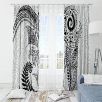 Aotearoa Maori Sea Animals Tribal Window Curtain Manta Ray and Shark Moko Pattern White Color