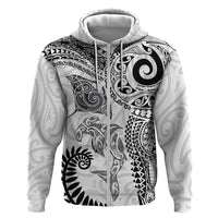 Aotearoa Maori Sea Animals Tribal Zip Hoodie Manta Ray and Shark Moko Pattern White Color LT03 Zip Hoodie White - Polynesian Pride