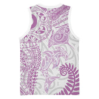 Aotearoa Maori Sea Animals Tribal Basketball Jersey Manta Ray and Shark Moko Pattern Pink Color