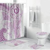 Aotearoa Maori Sea Animals Tribal Bathroom Set Manta Ray and Shark Moko Pattern Pink Color LT03 Bathroom Set (4 pcs) Pink - Polynesian Pride