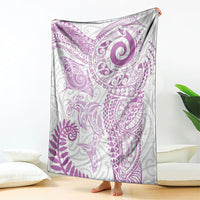 Aotearoa Maori Sea Animals Tribal Blanket Manta Ray and Shark Moko Pattern Pink Color LT03 - Polynesian Pride
